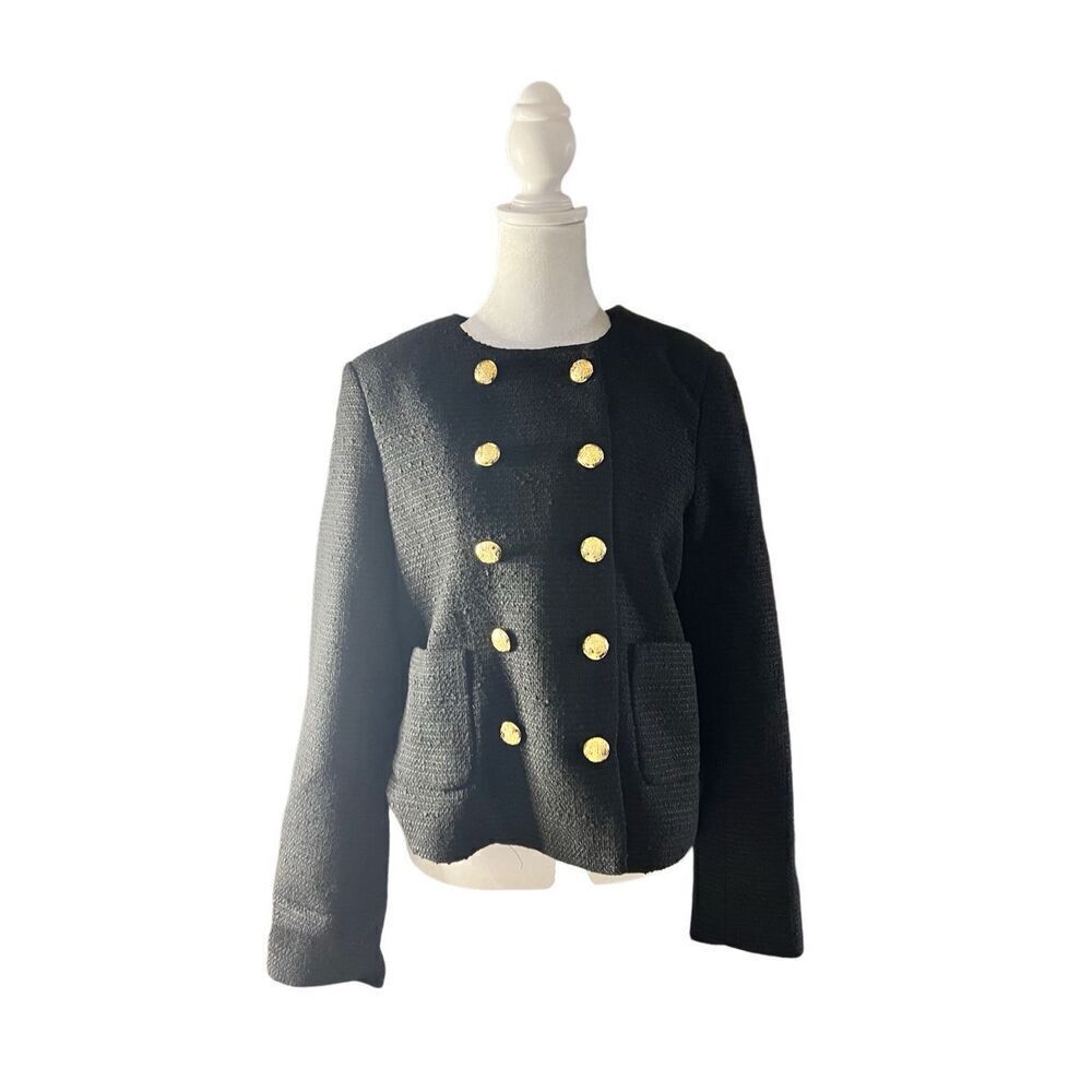Tuckernuck Women's Black Marais Crew Neck Tweed Jacket Large NWT